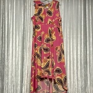 Ruby Rd Slinky High Low Midi Maxi Dress Sleeveless V Neck Size Lrg Textured Pink